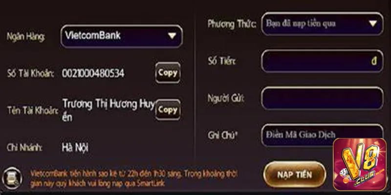 Hướng dẫn nạp rút tiền v8club thành công chỉ một nốt nhạc Hướng dẫn anh em cược thủ nạp rút tiền V8Club