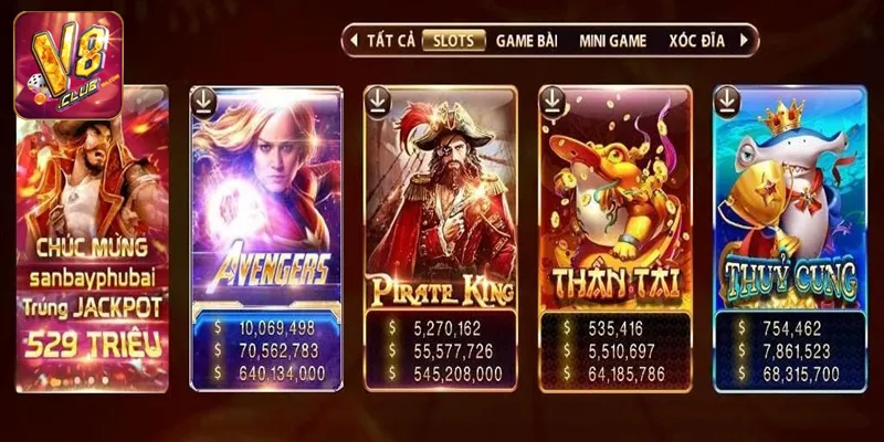Nổ hũ V8club – Chơi game hay, rinh tiền thưởng lớn Sảnh chơi nổ hũ tại cổng game V8club
